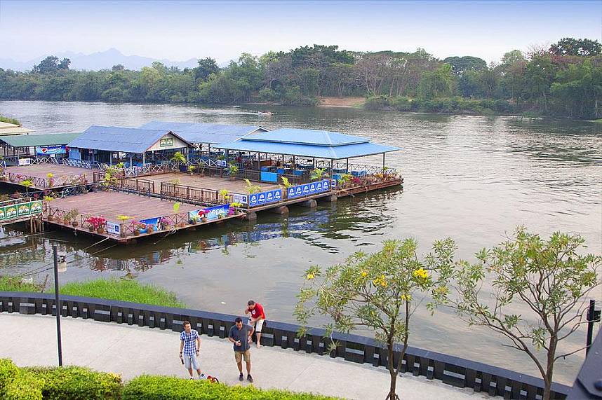 Floating restaurant at the Bridge Over the River Kwai in Kanchanaburi