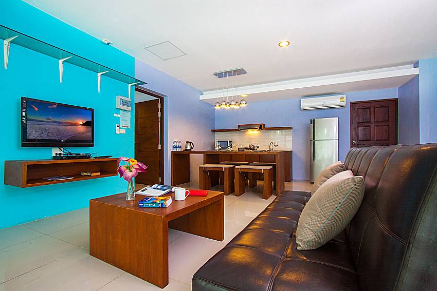 Living room with TV Moonscape Villa 201 at Chaweng in Samui