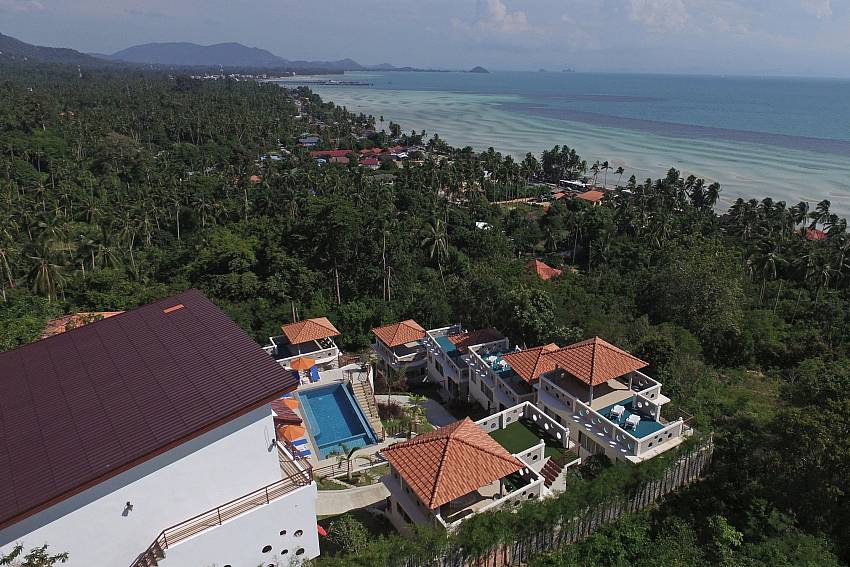 Top view of property and sea view Villa Mak Di 104 in Samui