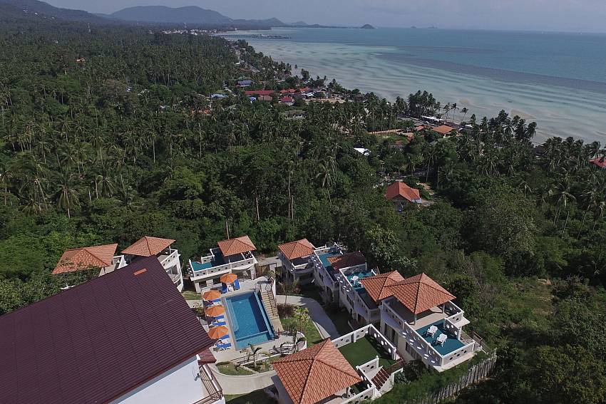 Top view of property and sea view Villa Mak Di 201 in Samui
