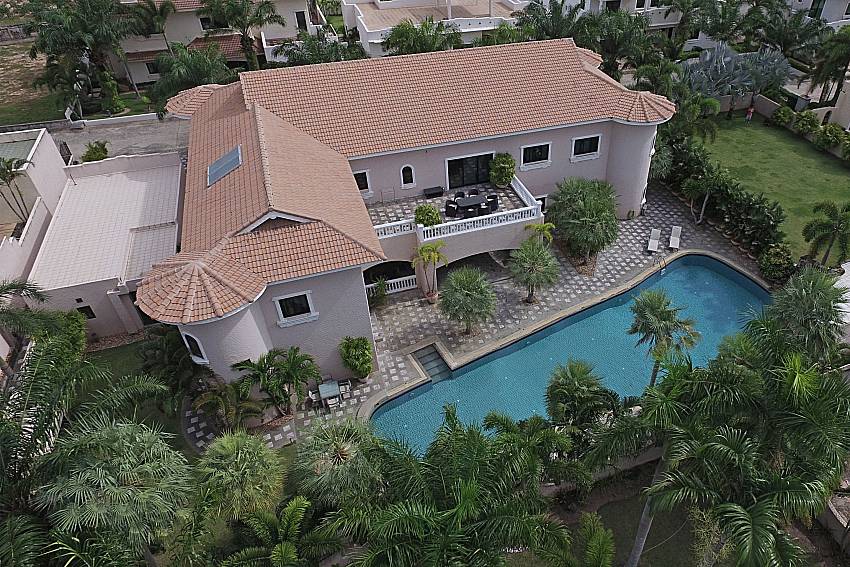 Top view swimming pool and property Camelot Villa in East Pattaya