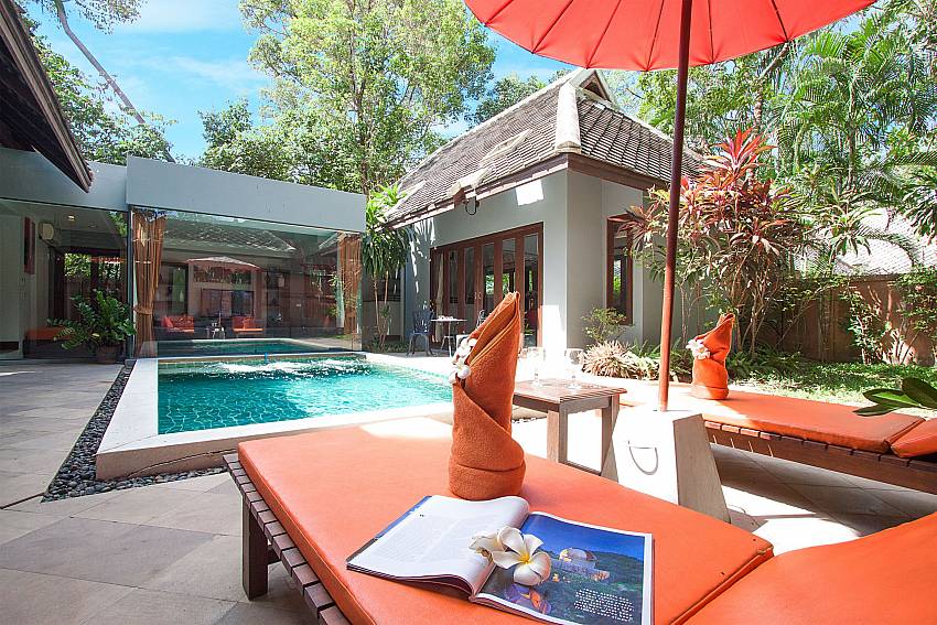 Sun bed near swimming pool with property Villa Baylea 201 in Chaweng Samui