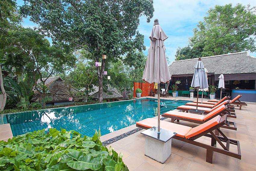 Sun bed near swimming pool Villa Baylea 203 in Koh Samui