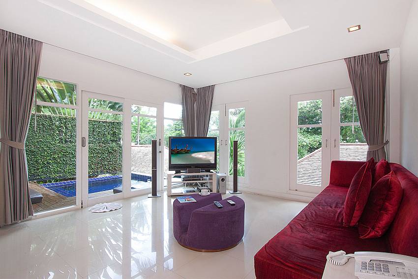 Living room with TV and pool view Villa Hutton 101 Koh Samui Bo Phut
