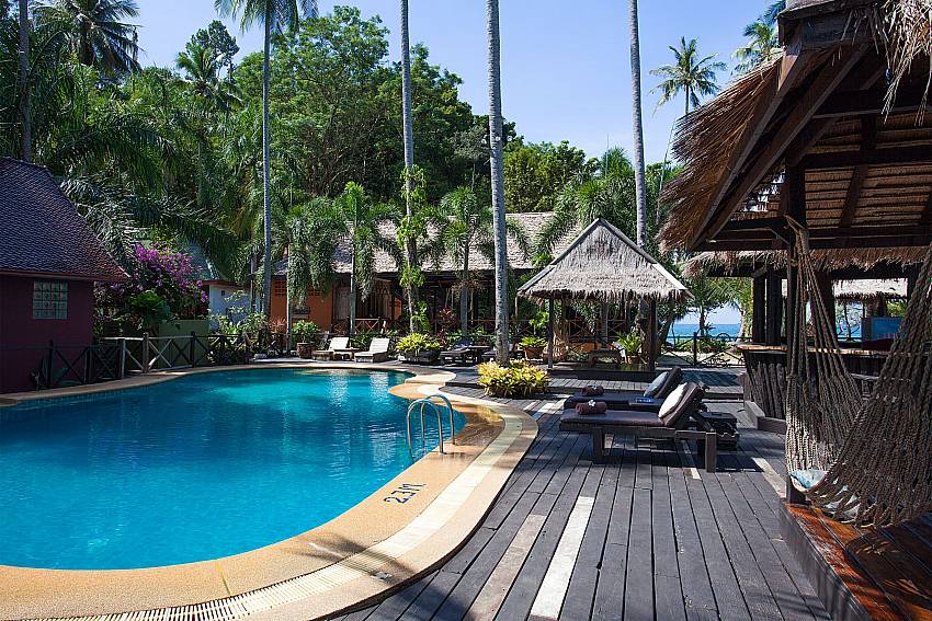 Sun bed near swimming pool Natures Oasis Resort No.7B in Bang Bao Koh Chang