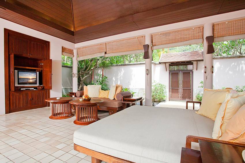 Lounging corner in Relax corner in the living room Of Pimalai Beach Villa 2 Bedroom Beachfront Suite in Koh Lanta